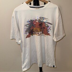 Scotch & Soda White Short-Sleeve Graphic Tee with Sunset Illustration